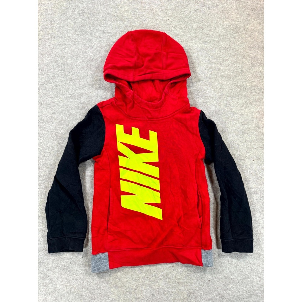 Nike Core Amplify Pullover Hoodie Boys XS Red Black Graphic BV3659-657